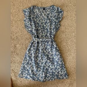 Blue Floral Tie Dress